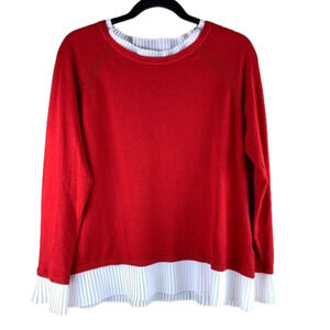 Red Sweater  with Pleated Collar & Cuff